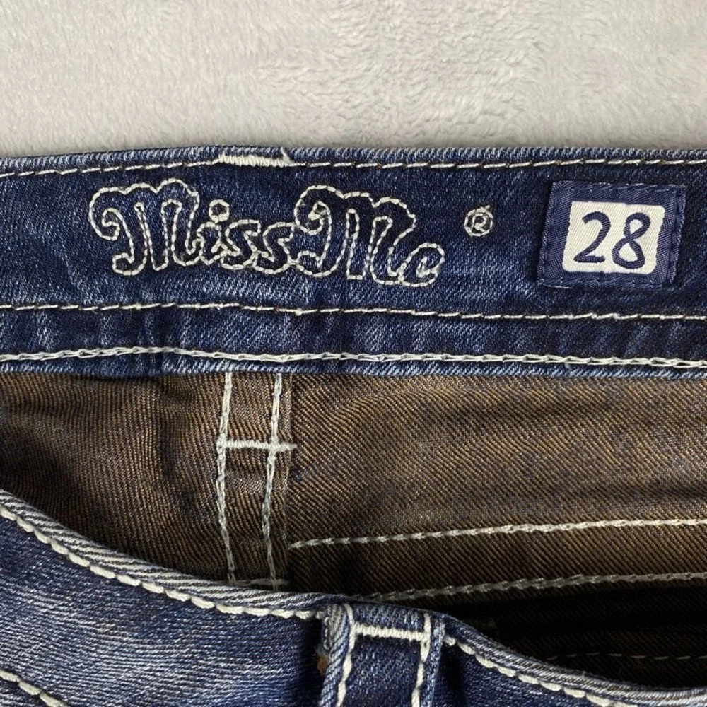 Miss Me Jeans Womens 28 Blue Signature Boot Flared Flap Pocket Dark Wash Denim - Picture 8 of 16